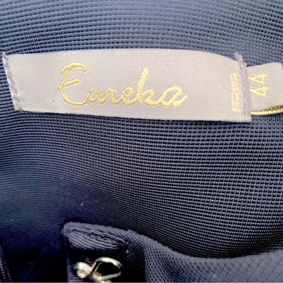 Euroka black pencil dress gold metal hook & eye front braided leather accent US4 - Picture 9 of 16